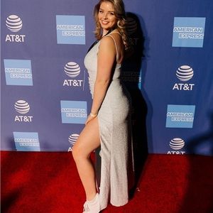 Light Blue Silver Sparkly Stretchy Formal Dress